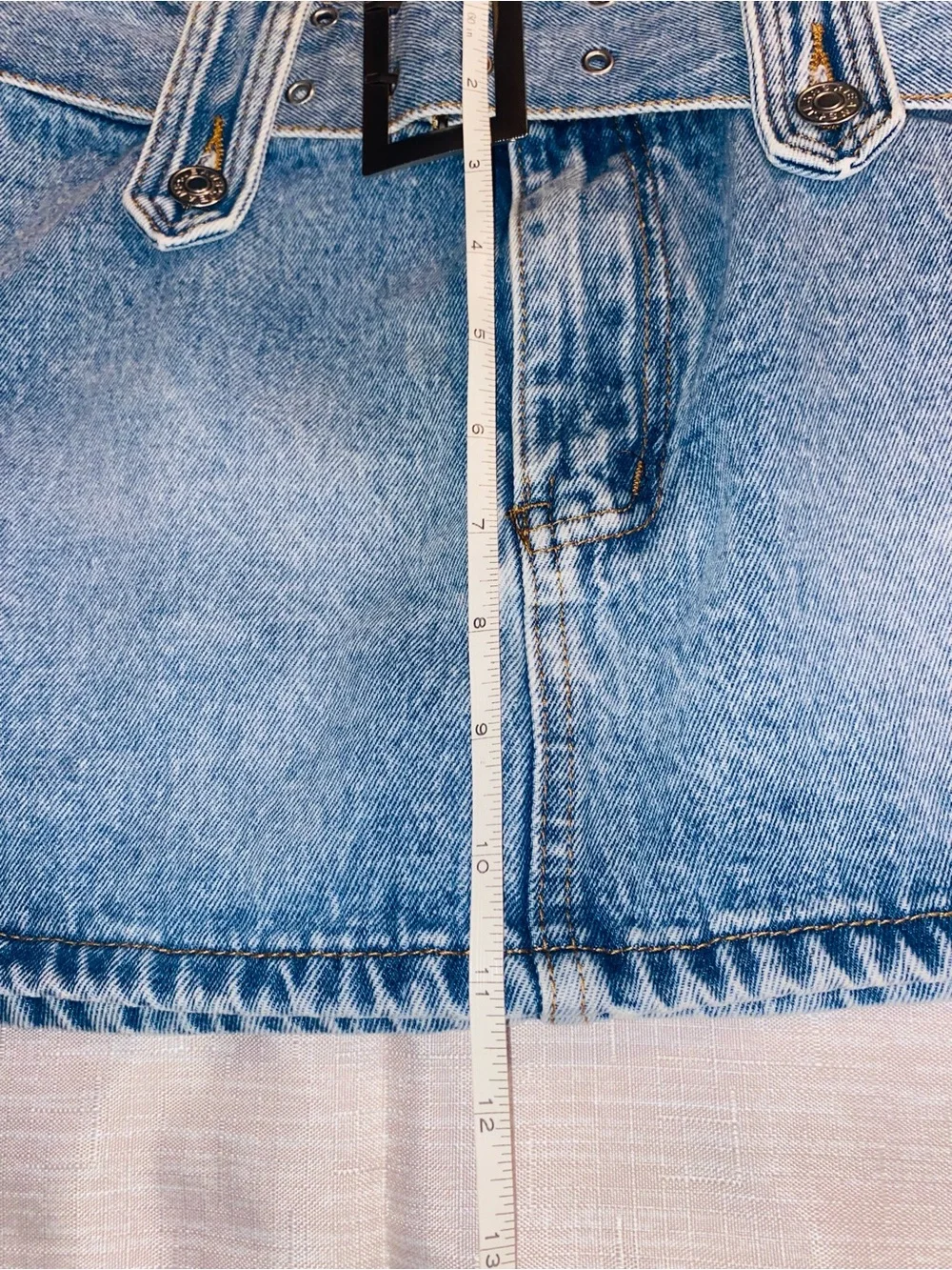 Denim Belted Mini Skirt with Square Buckle - Blue